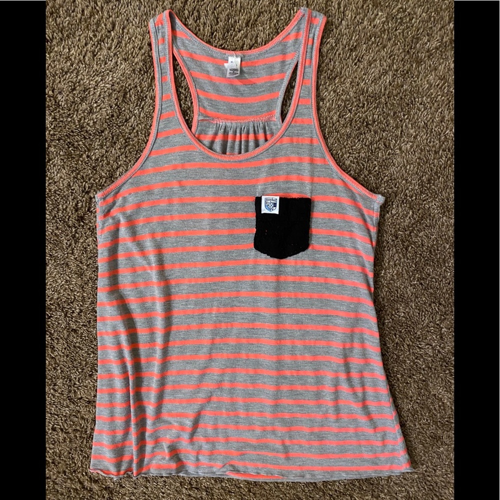Frocket striped tank with crocheted pocket